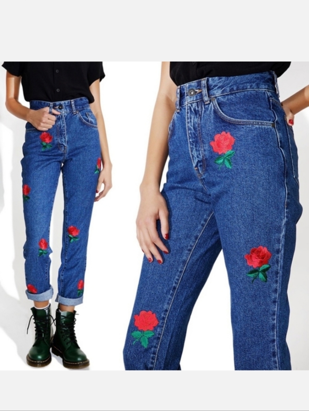 THE RAGGED PRIEST Thorn in my Side Red Rose High Rise Blue Jean Pants Size 28